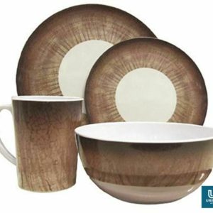 Leisurewize Camping Caravan Picnic Fishing Travel Melamine - 16pc Dining Dinner Set Stone Design