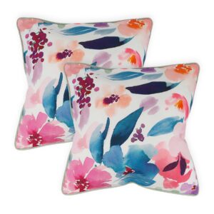 Outdoor Garden Scatter Cushions Pair Water Resistant Polyester Abstract Flower