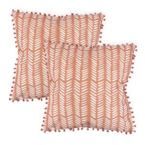 Outdoor Garden Scatter Cushions Pair Water Resistant Polyester Terracota Fern