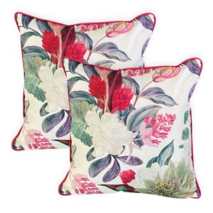 Outdoor Garden Scatter Cushions Pair Water Resistant Polyester Bouquet Design